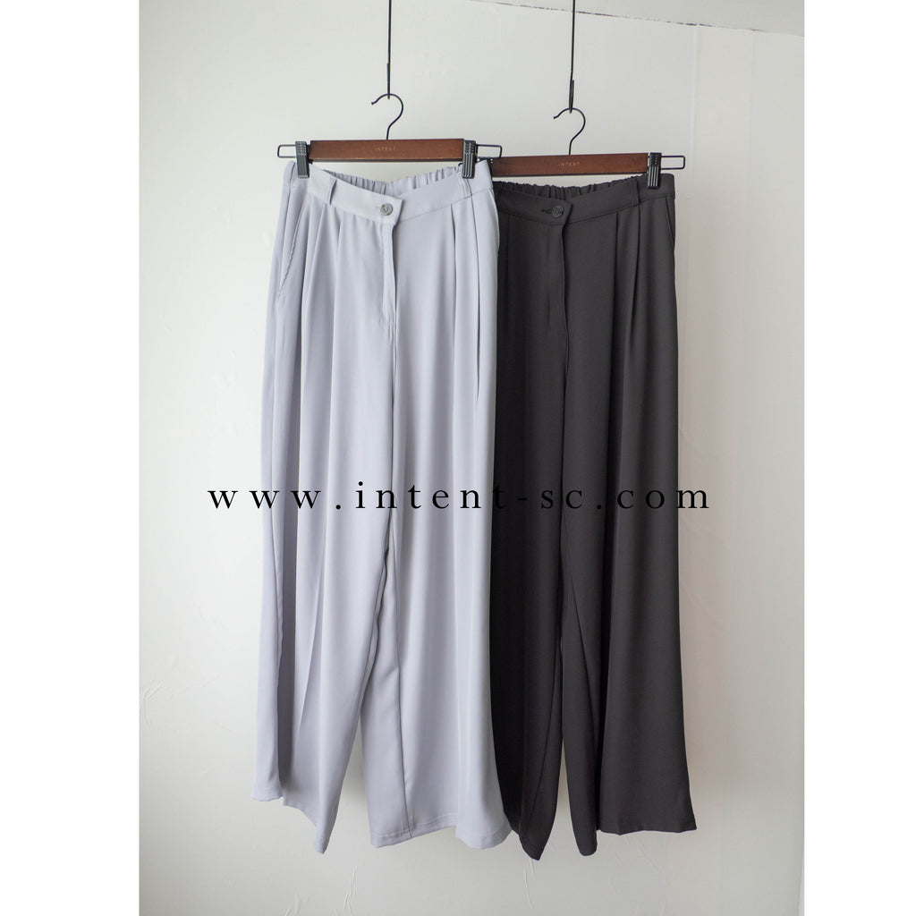Jersey 修飾腿形100%防皺高質垂感雲石鈕闊腳褲, Pants/ PT8398 (百搭炭黑 Charcoal sold out)