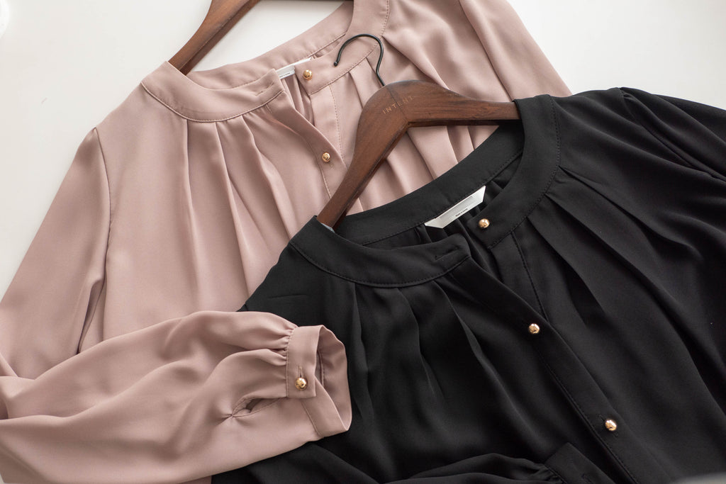 Pleated Collar 車褶圓領圓金鈕雪紡上衣, Blouse/ BU8973