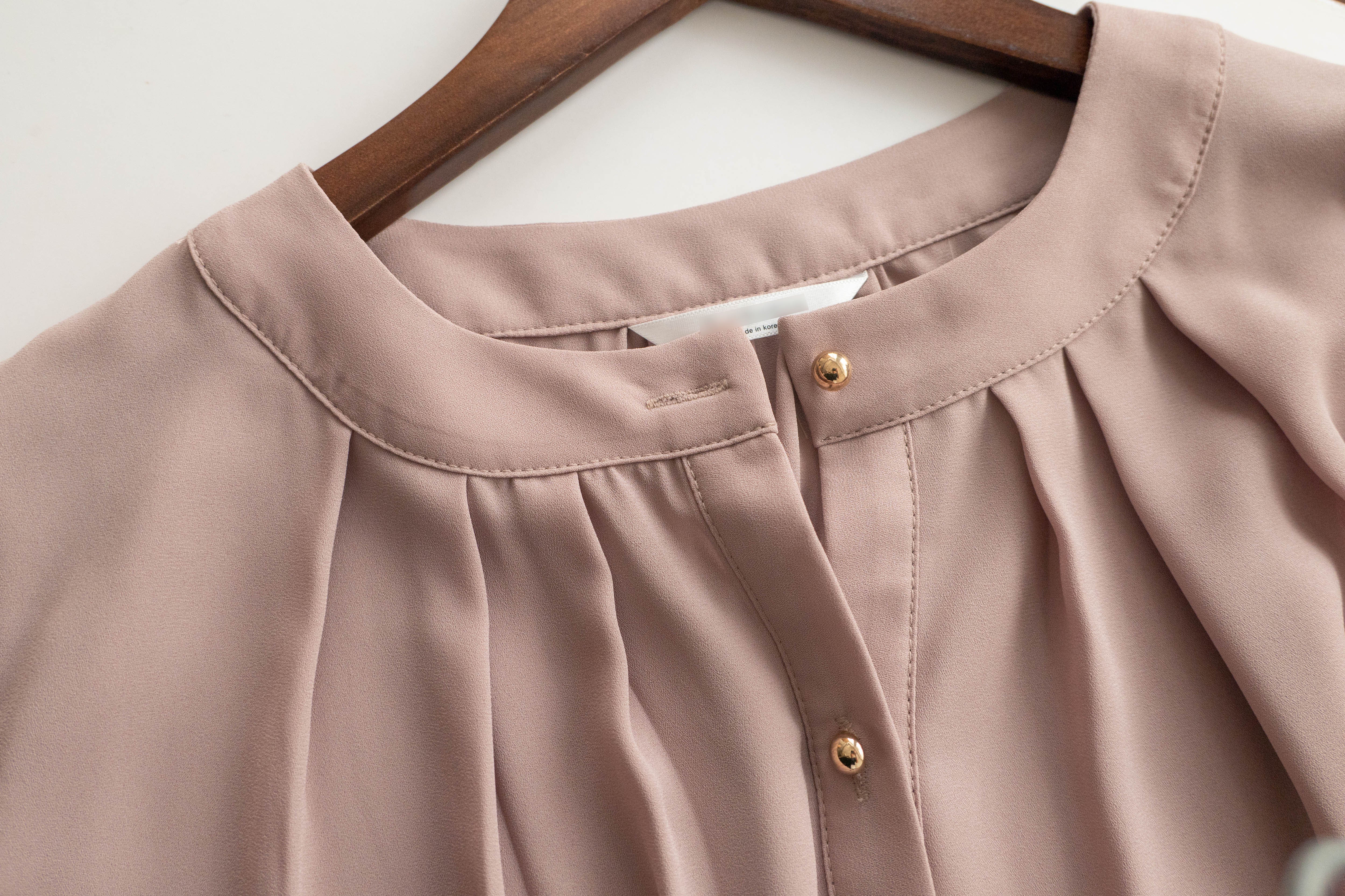 Pleated Collar 車褶圓領圓金鈕雪紡上衣, Blouse/ BU8973