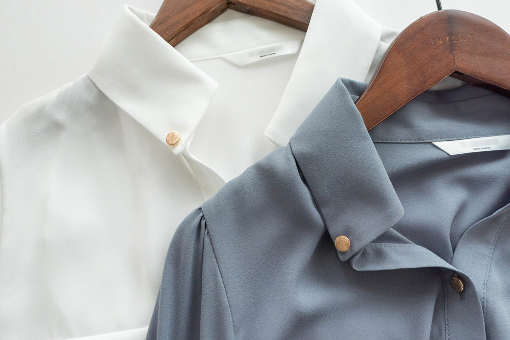 Button Collar 磨砂金鈕裝飾質感雪紡上衣, Blouse/ BU8972