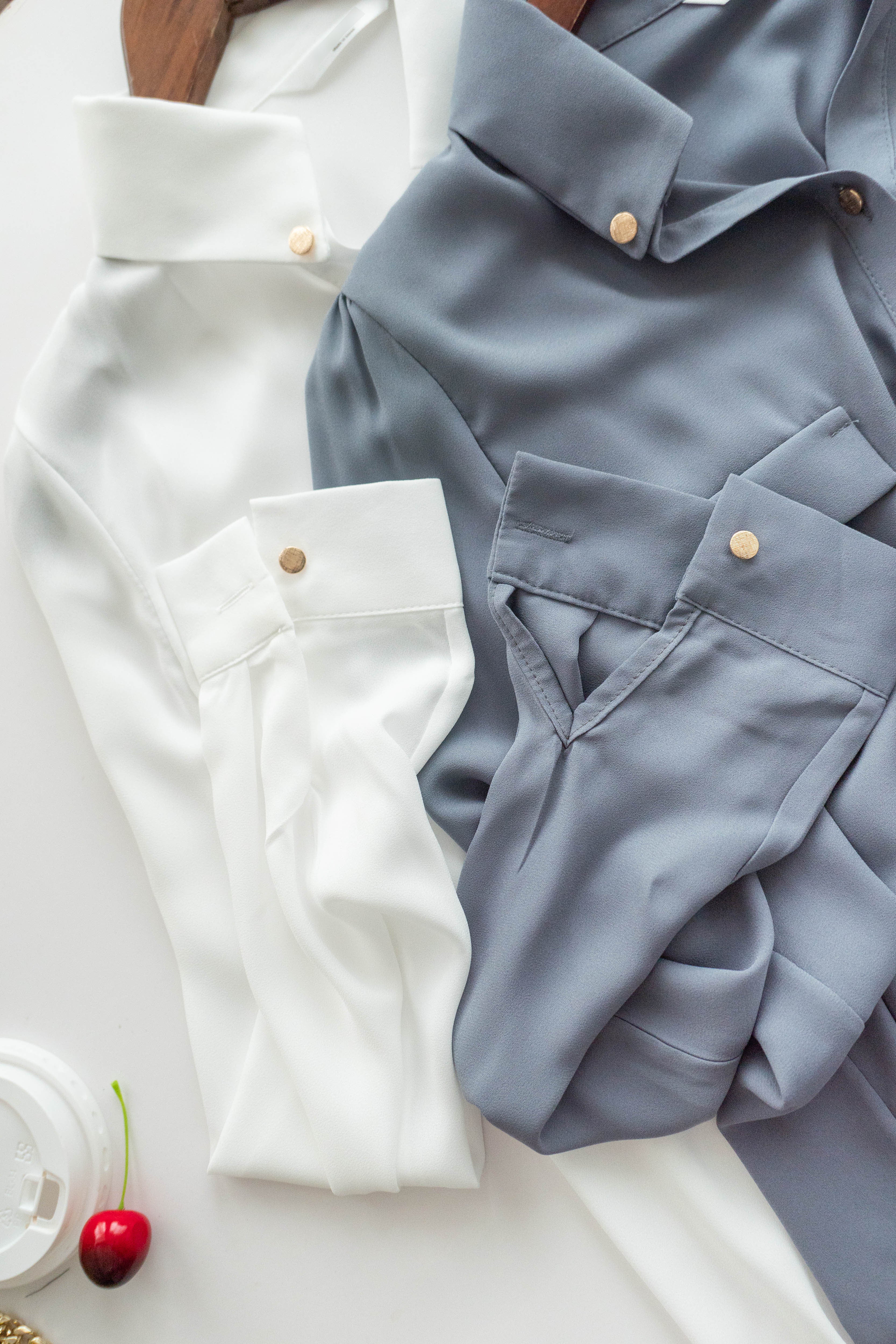 Button Collar 磨砂金鈕裝飾質感雪紡上衣, Blouse/ BU8972