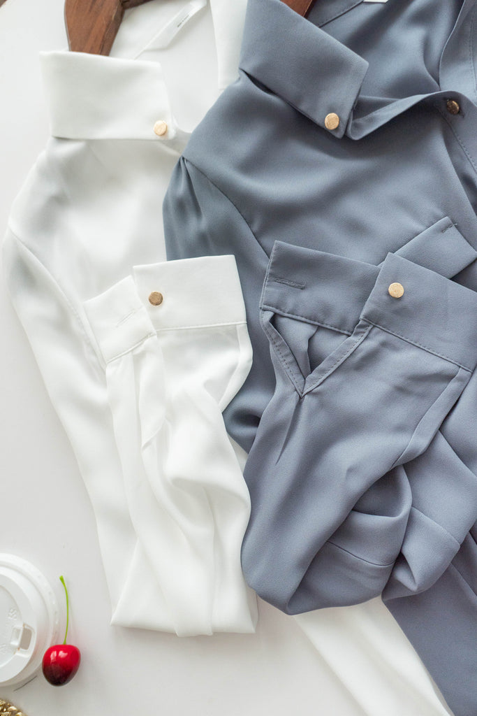 Button Collar 磨砂金鈕裝飾質感雪紡上衣, Blouse/ BU8972