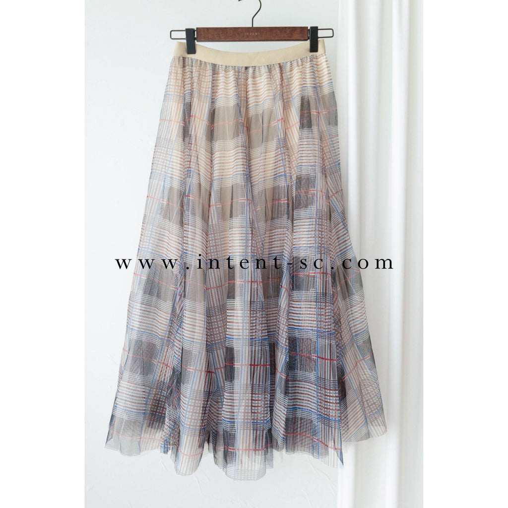 Check Veil 彈性腰多層浪漫大裙擺格子紗裙, Skirt/ SK8746