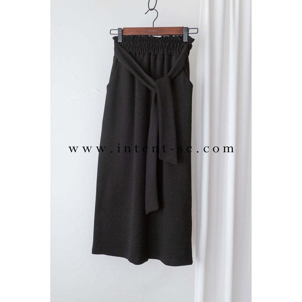 Elastic Black Ruffle打結橡筋腰全彈性棉質裙, Skirt/ SK8734