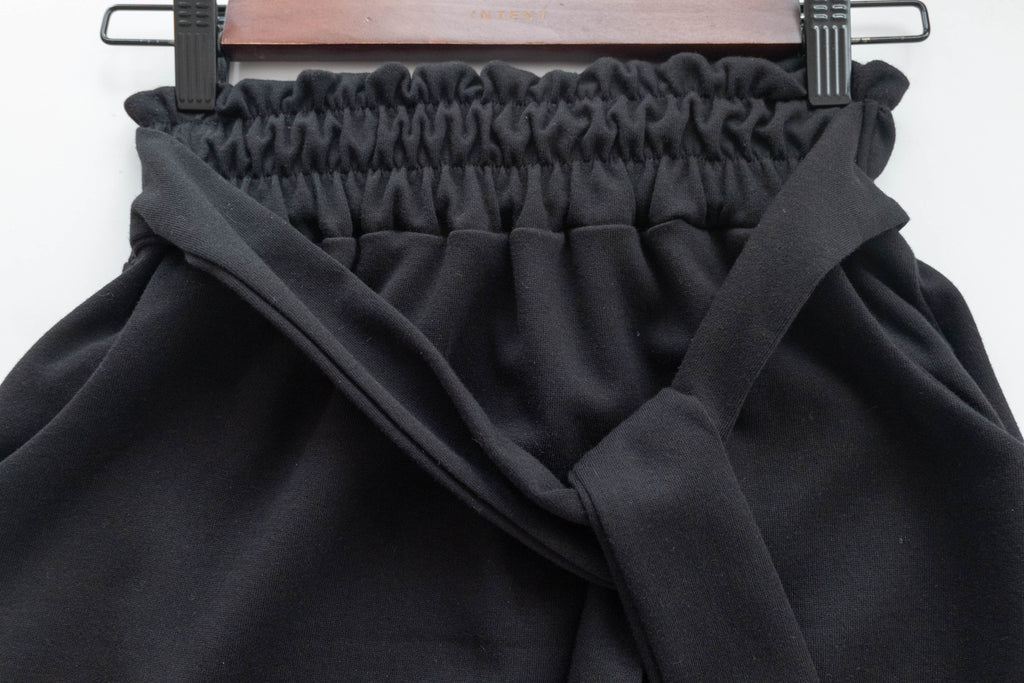 Elastic Black Ruffle打結橡筋腰全彈性棉質裙, Skirt/ SK8734