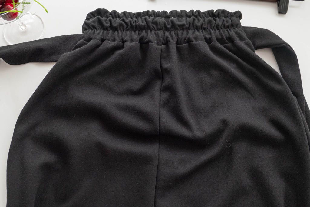 Elastic Black Ruffle打結橡筋腰全彈性棉質裙, Skirt/ SK8734