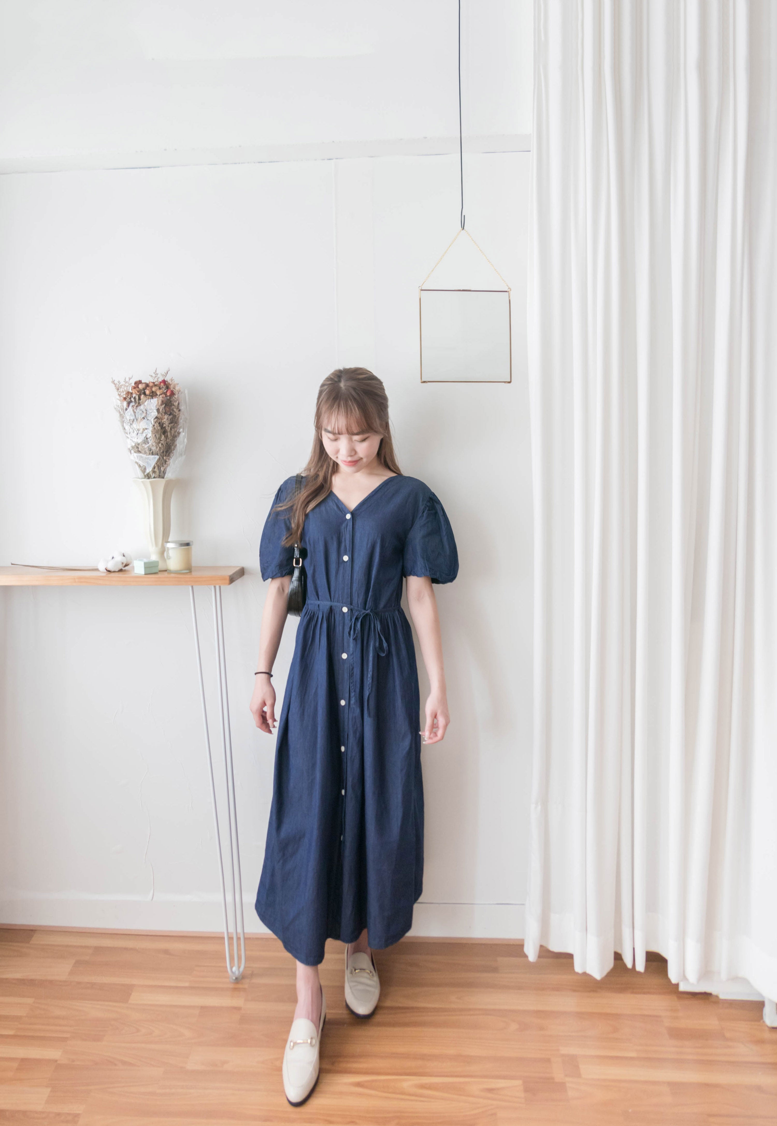 Denim Ribbon 後橡筋蝴蝶腰間車皺牛仔裙, Dress/ DS9338 (售完即止款)