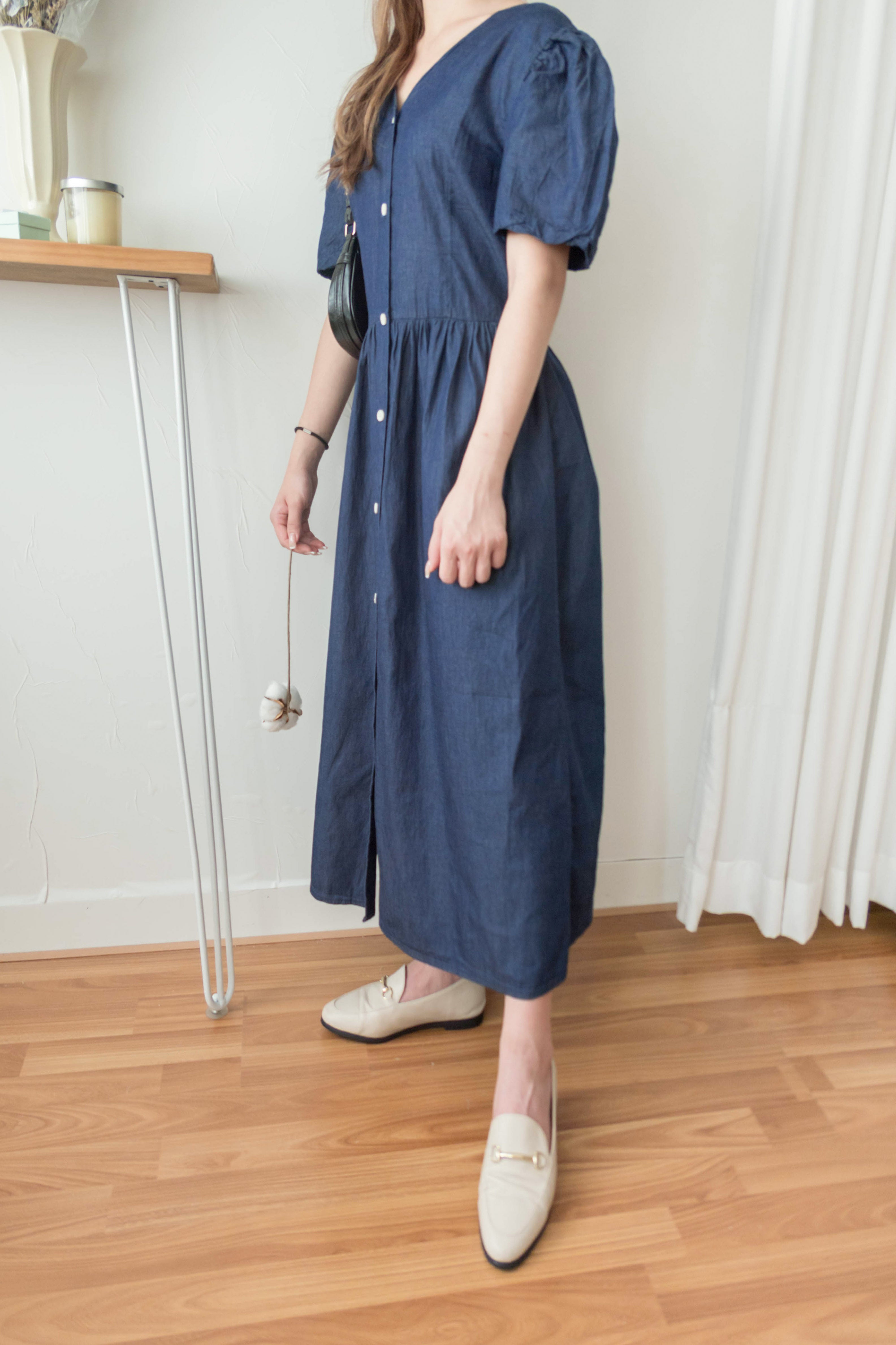 Denim Ribbon 後橡筋蝴蝶腰間車皺牛仔裙, Dress/ DS9338 (售完即止款)