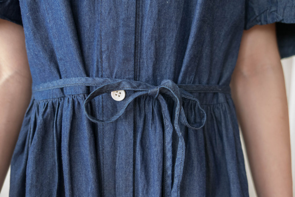 Denim Ribbon 後橡筋蝴蝶腰間車皺牛仔裙, Dress/ DS9338 (售完即止款)