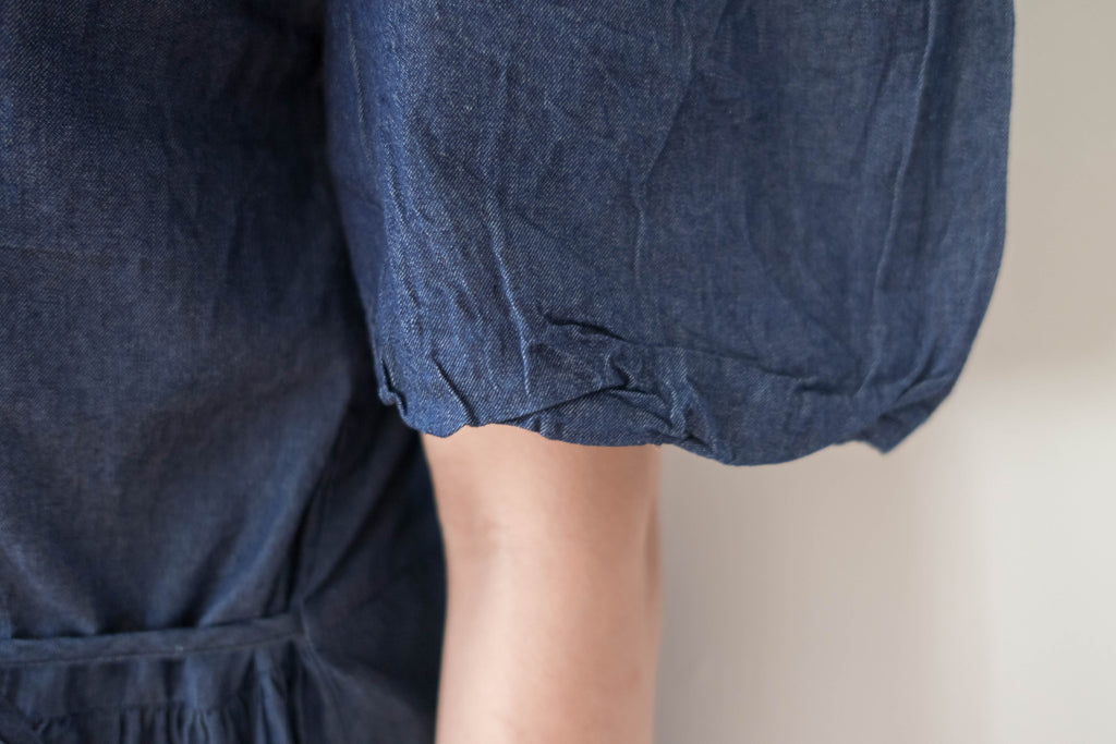 Denim Ribbon 後橡筋蝴蝶腰間車皺牛仔裙, Dress/ DS9338 (售完即止款)