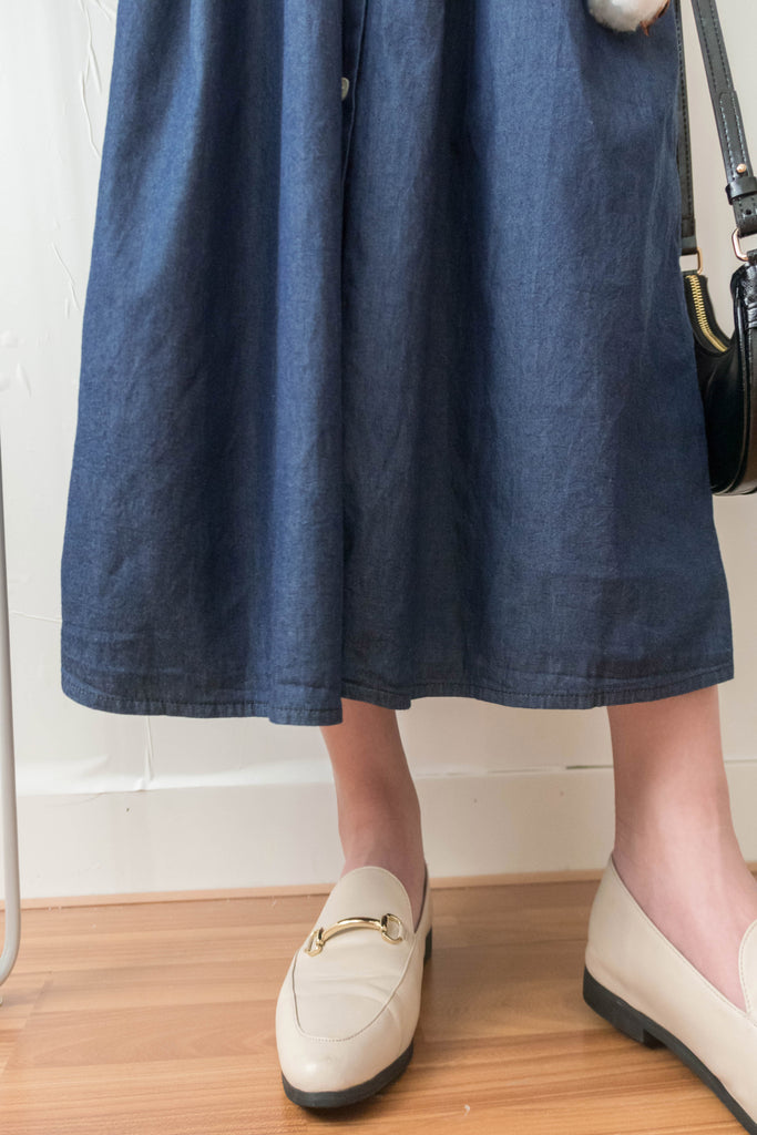 Denim Ribbon 後橡筋蝴蝶腰間車皺牛仔裙, Dress/ DS9338 (售完即止款)