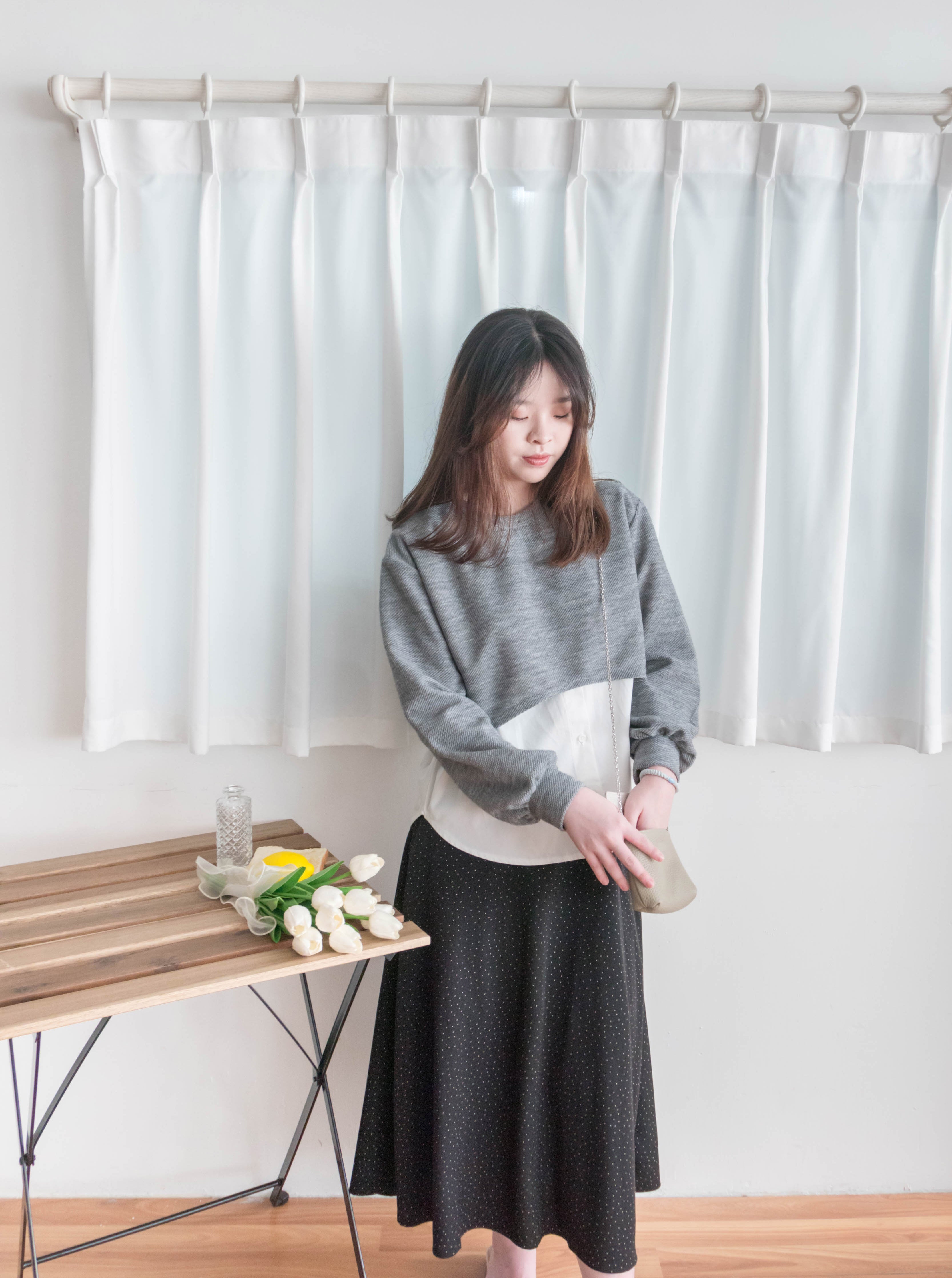 Crop Shirt 假兩件短線衫拼恤衫, Top/ TP8898 (Ivory sold out)