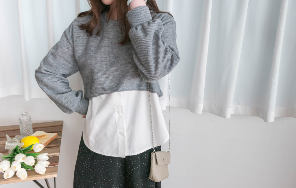 Crop Shirt 假兩件短線衫拼恤衫, Top/ TP8898 (Ivory sold out)