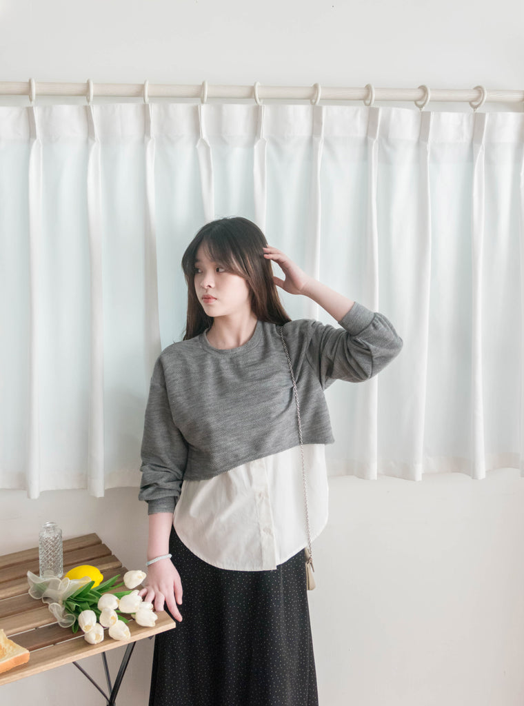 Crop Shirt 假兩件短線衫拼恤衫, Top/ TP8898 (Ivory sold out)