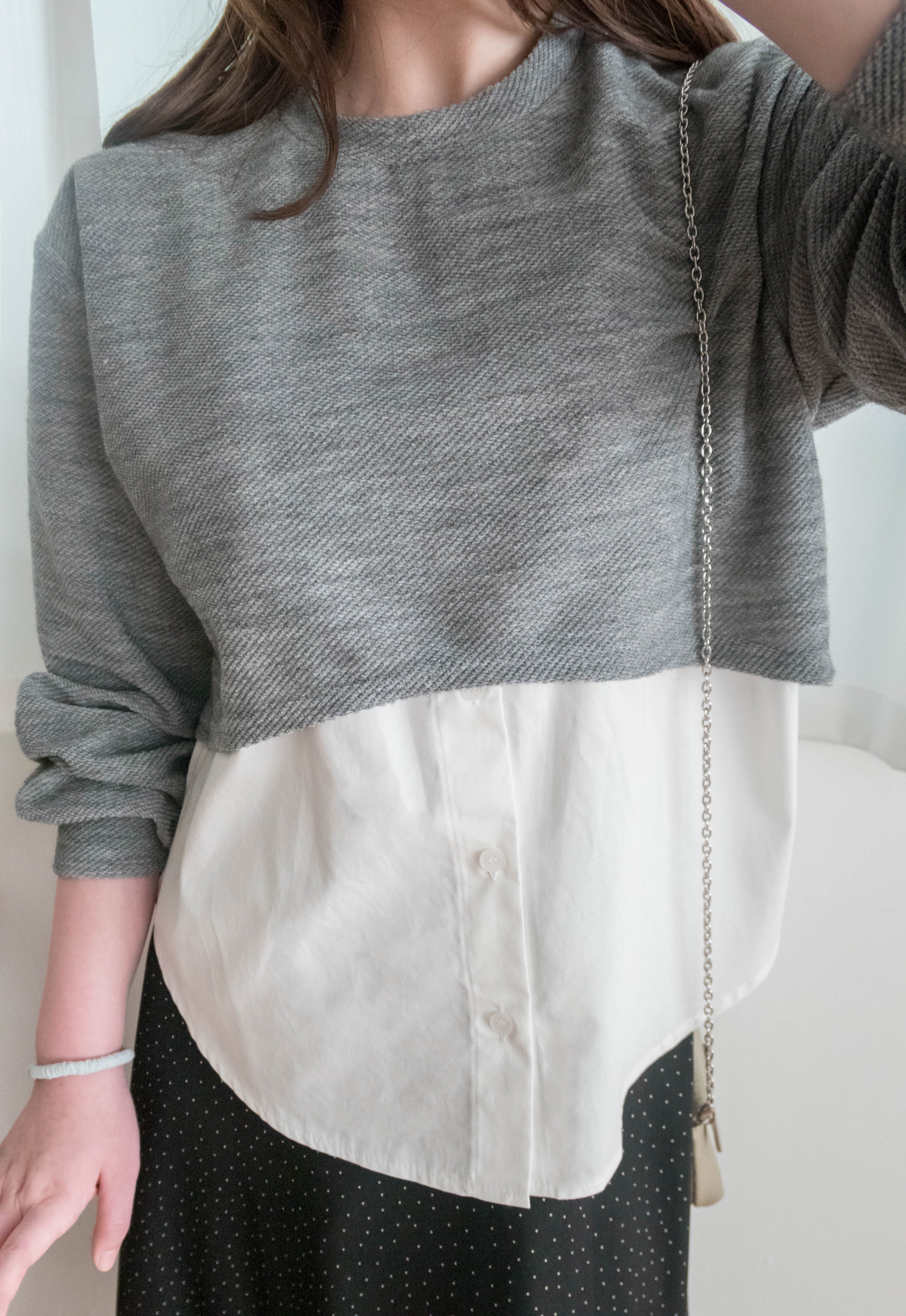 Crop Shirt 假兩件短線衫拼恤衫, Top/ TP8898 (Ivory sold out)