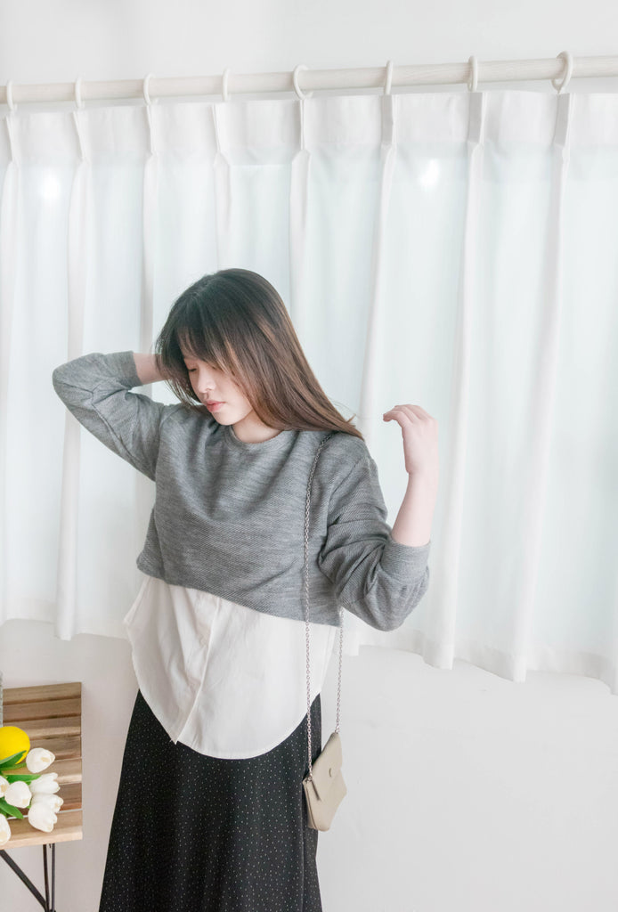 Crop Shirt 假兩件短線衫拼恤衫, Top/ TP8898 (Ivory sold out)
