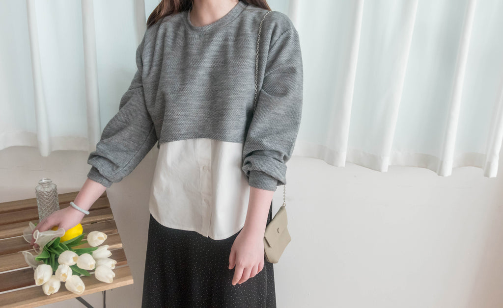 Crop Shirt 假兩件短線衫拼恤衫, Top/ TP8898 (Ivory sold out)