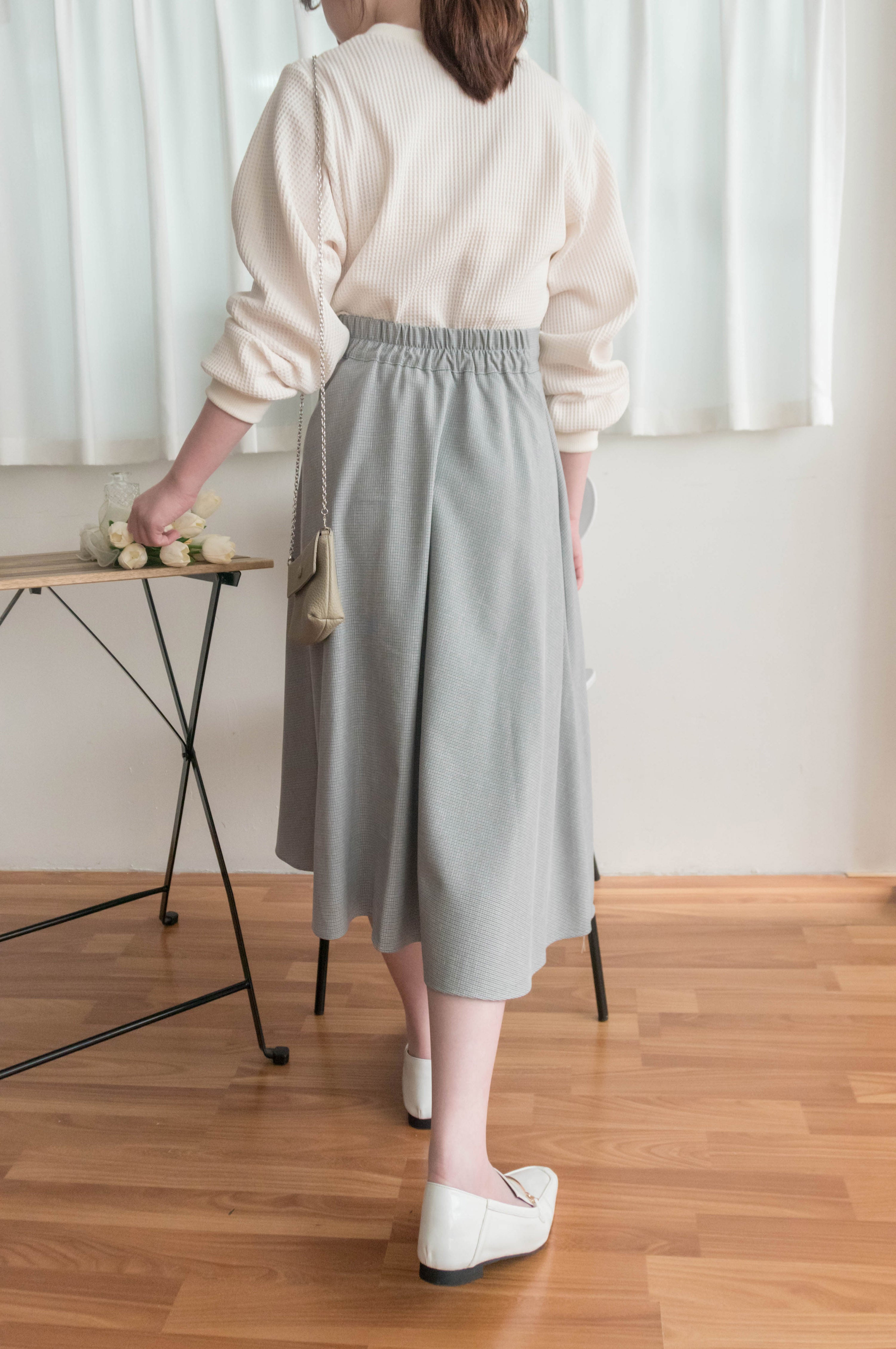 Spliced Chiffon 雪紡飄逸格子拼百褶假側腰帶半身裙, Skirt/ SK8744