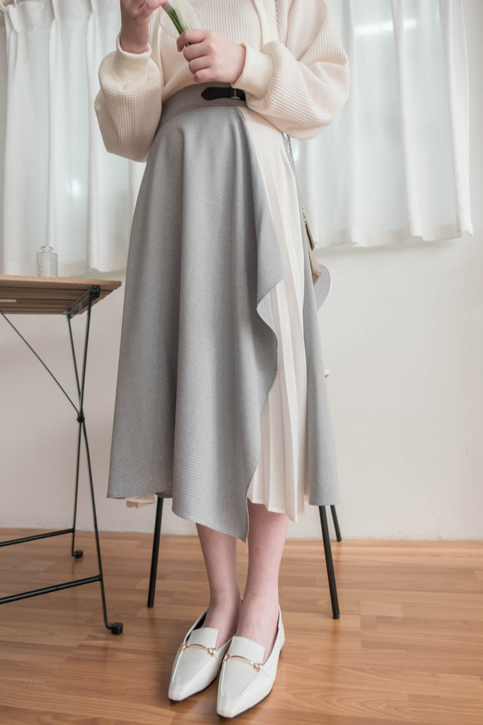 Spliced Chiffon 雪紡飄逸格子拼百褶假側腰帶半身裙, Skirt/ SK8744