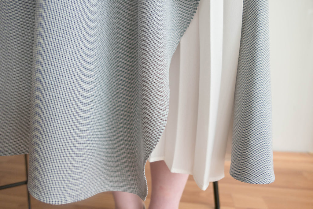 Spliced Chiffon 雪紡飄逸格子拼百褶假側腰帶半身裙, Skirt/ SK8744