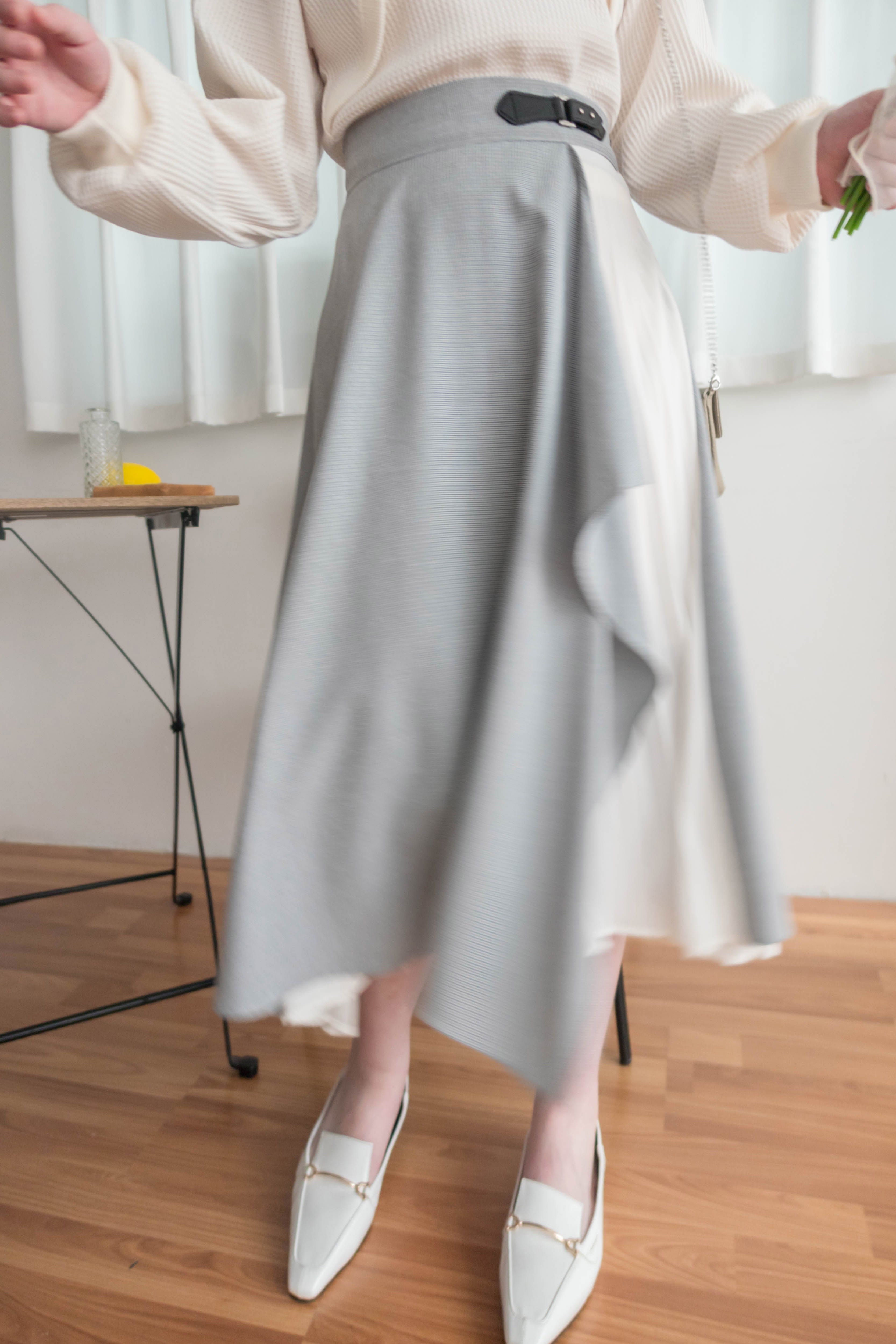 Spliced Chiffon 雪紡飄逸格子拼百褶假側腰帶半身裙, Skirt/ SK8744