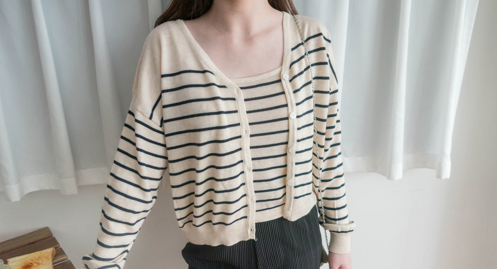 Stripe Set 棉線料平領吊帶連外套, Set/ TP8902 (ivory sold out)