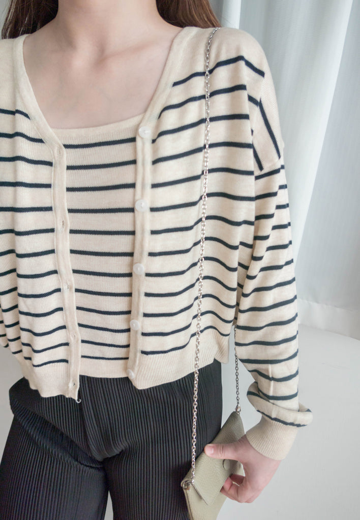 Stripe Set 棉線料平領吊帶連外套, Set/ TP8902 (ivory sold out)