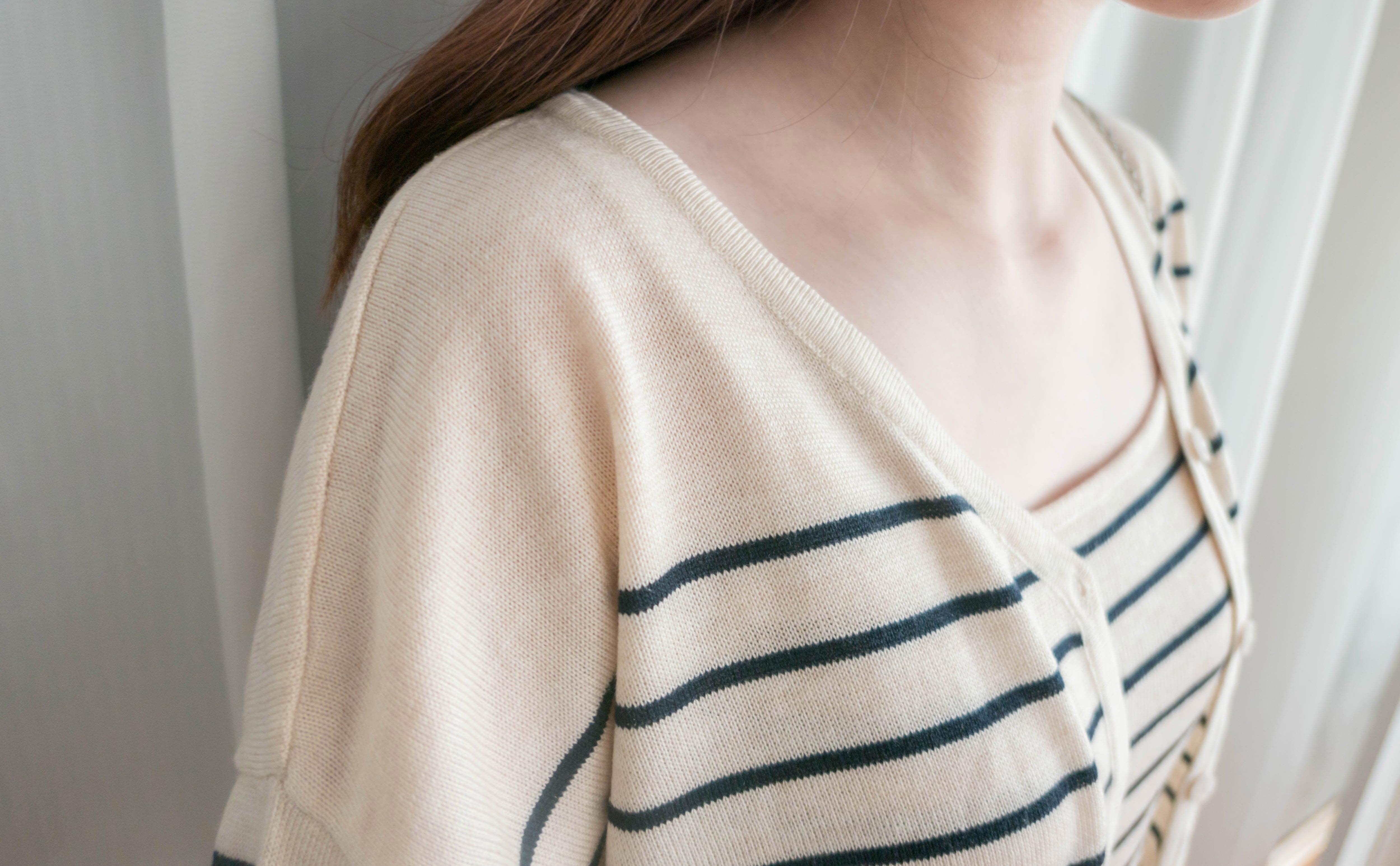 Stripe Set 棉線料平領吊帶連外套, Set/ TP8902 (ivory sold out)