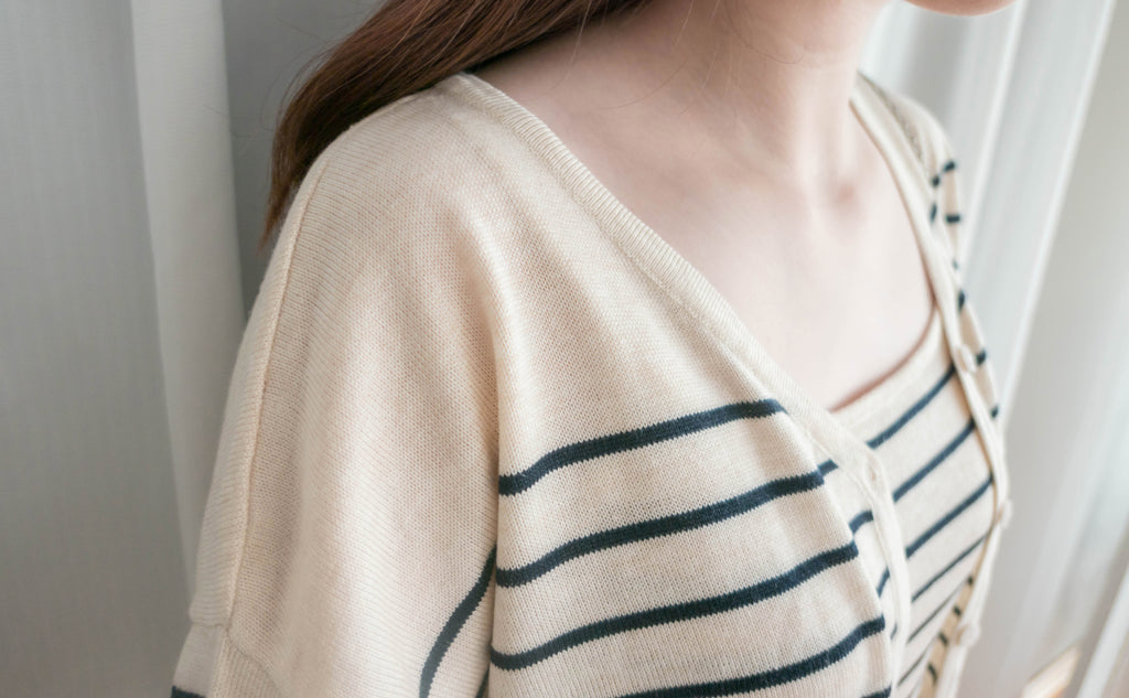 Stripe Set 棉線料平領吊帶連外套, Set/ TP8902 (ivory sold out)