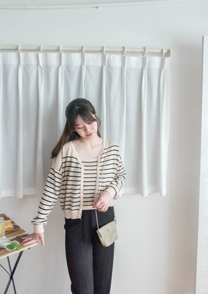 Stripe Set 棉線料平領吊帶連外套, Set/ TP8902 (ivory sold out)