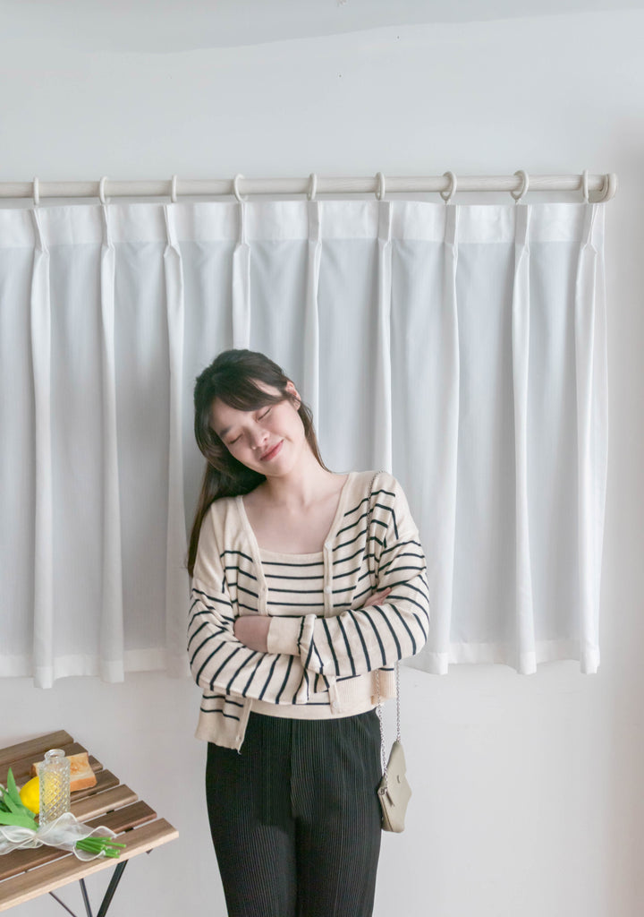 Stripe Set 棉線料平領吊帶連外套, Set/ TP8902 (ivory sold out)