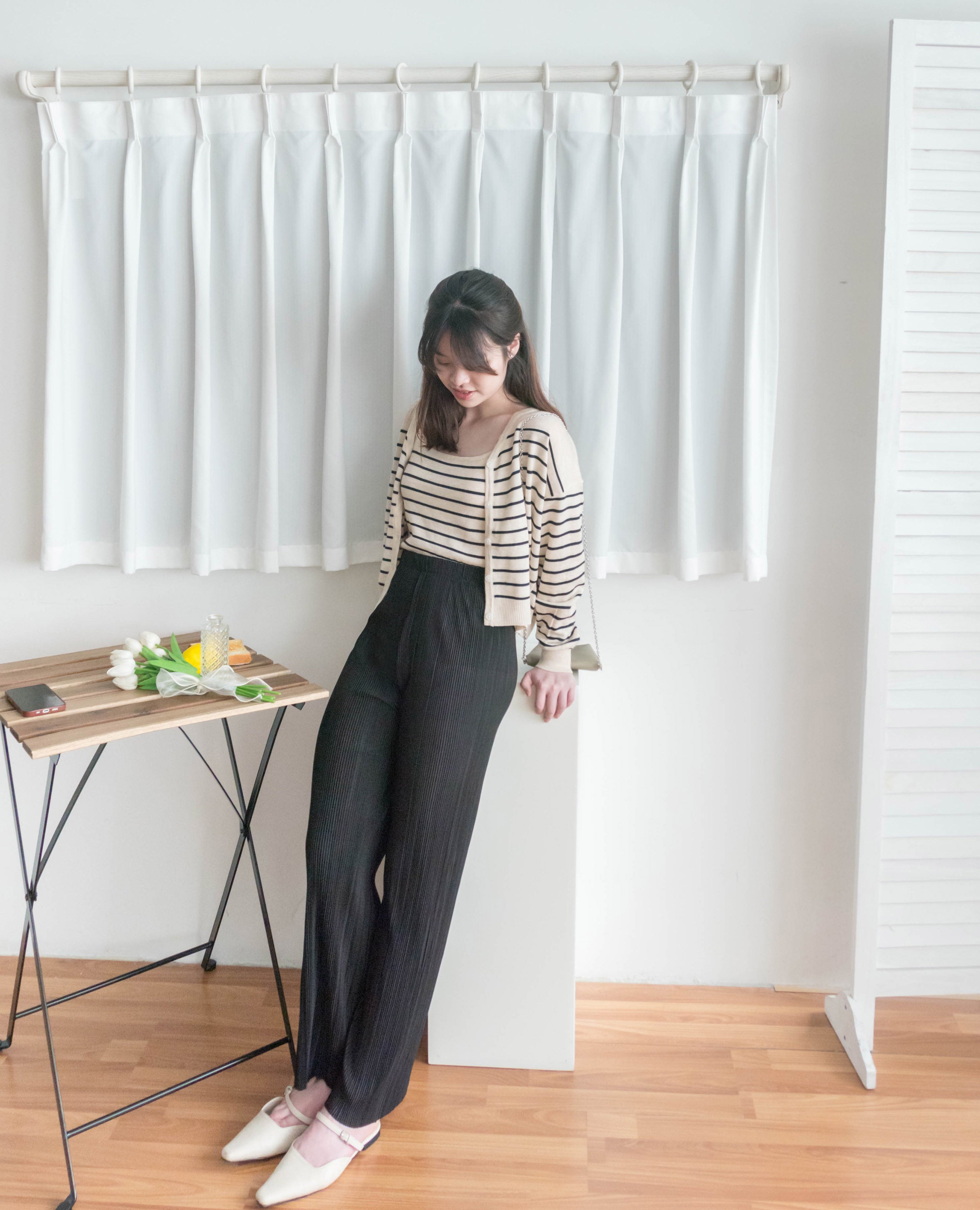 Stripe Set 棉線料平領吊帶連外套, Set/ TP8902 (ivory sold out)