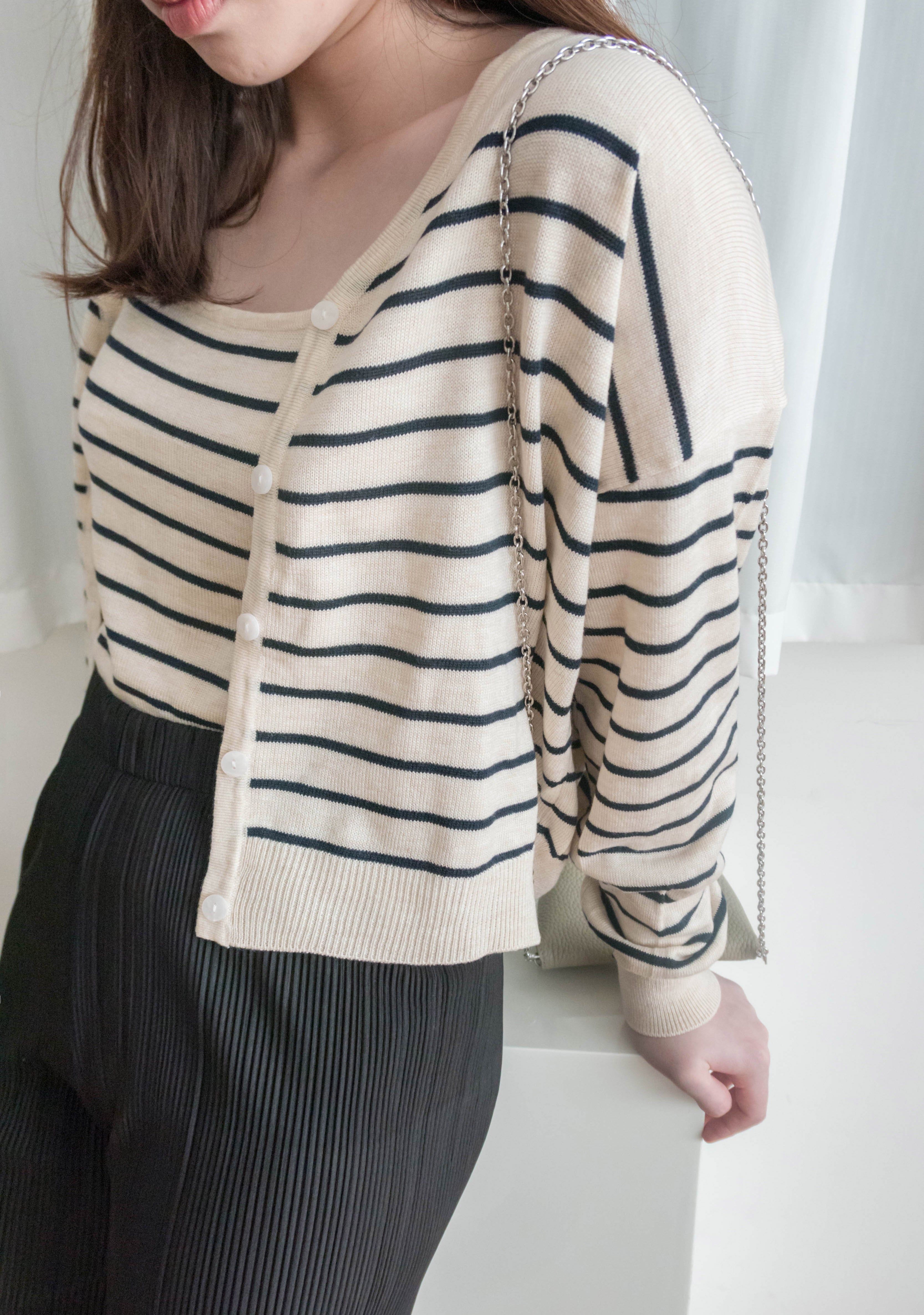 Stripe Set 棉線料平領吊帶連外套, Set/ TP8902 (ivory sold out)