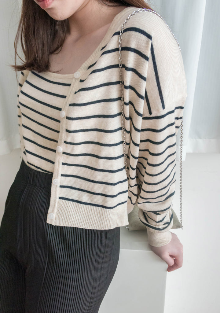 Stripe Set 棉線料平領吊帶連外套, Set/ TP8902 (ivory sold out)