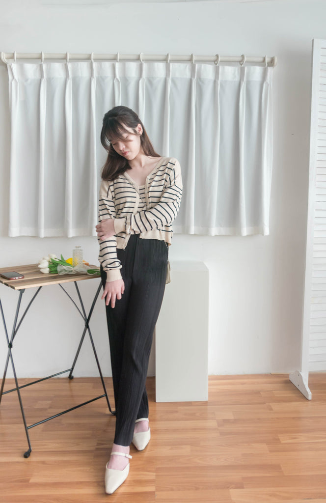 Stripe Set 棉線料平領吊帶連外套, Set/ TP8902 (ivory sold out)