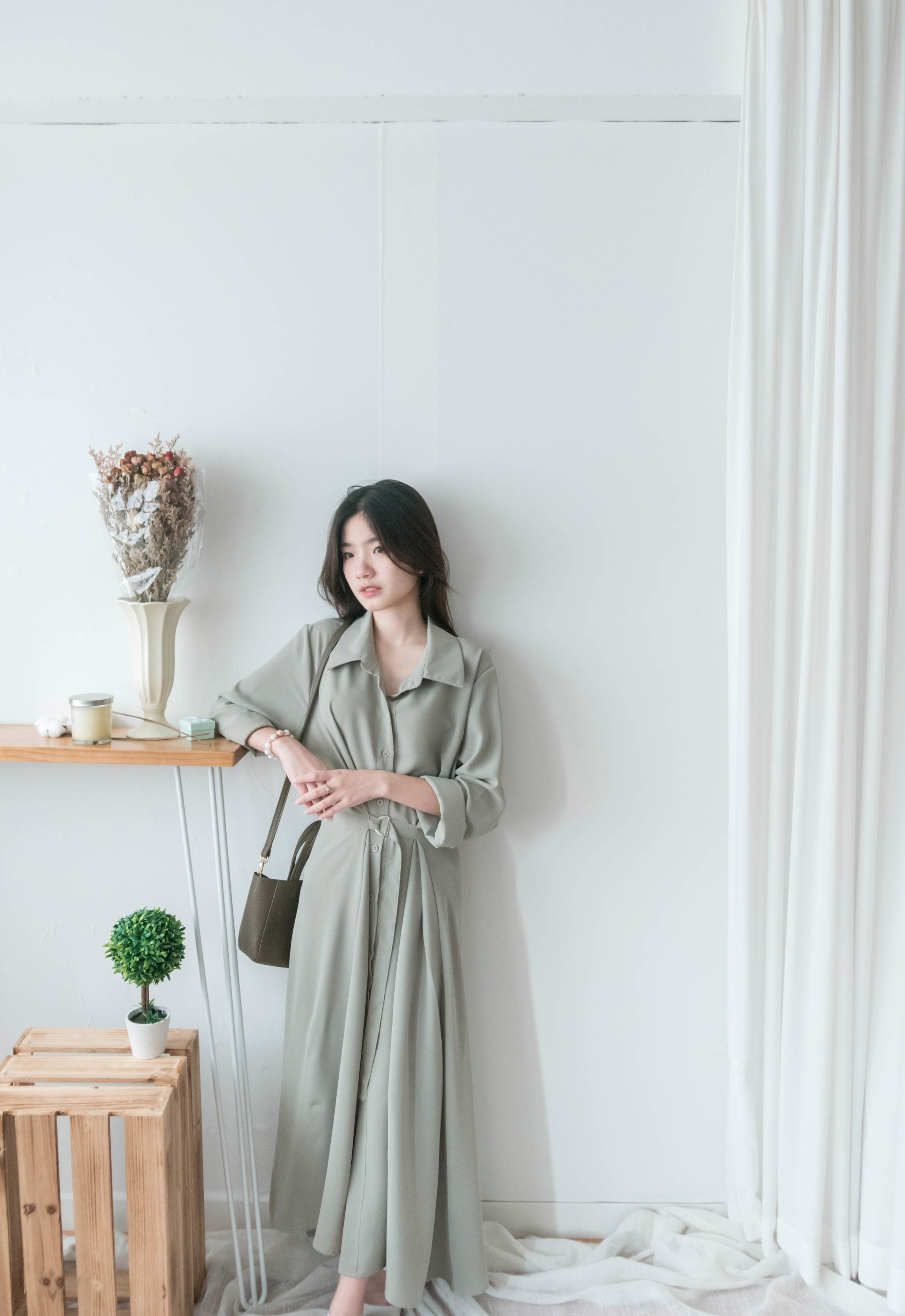 Mint Shirt 薄荷綠側修腰飄逸裙擺恤衫裙, Dress/ DS9344