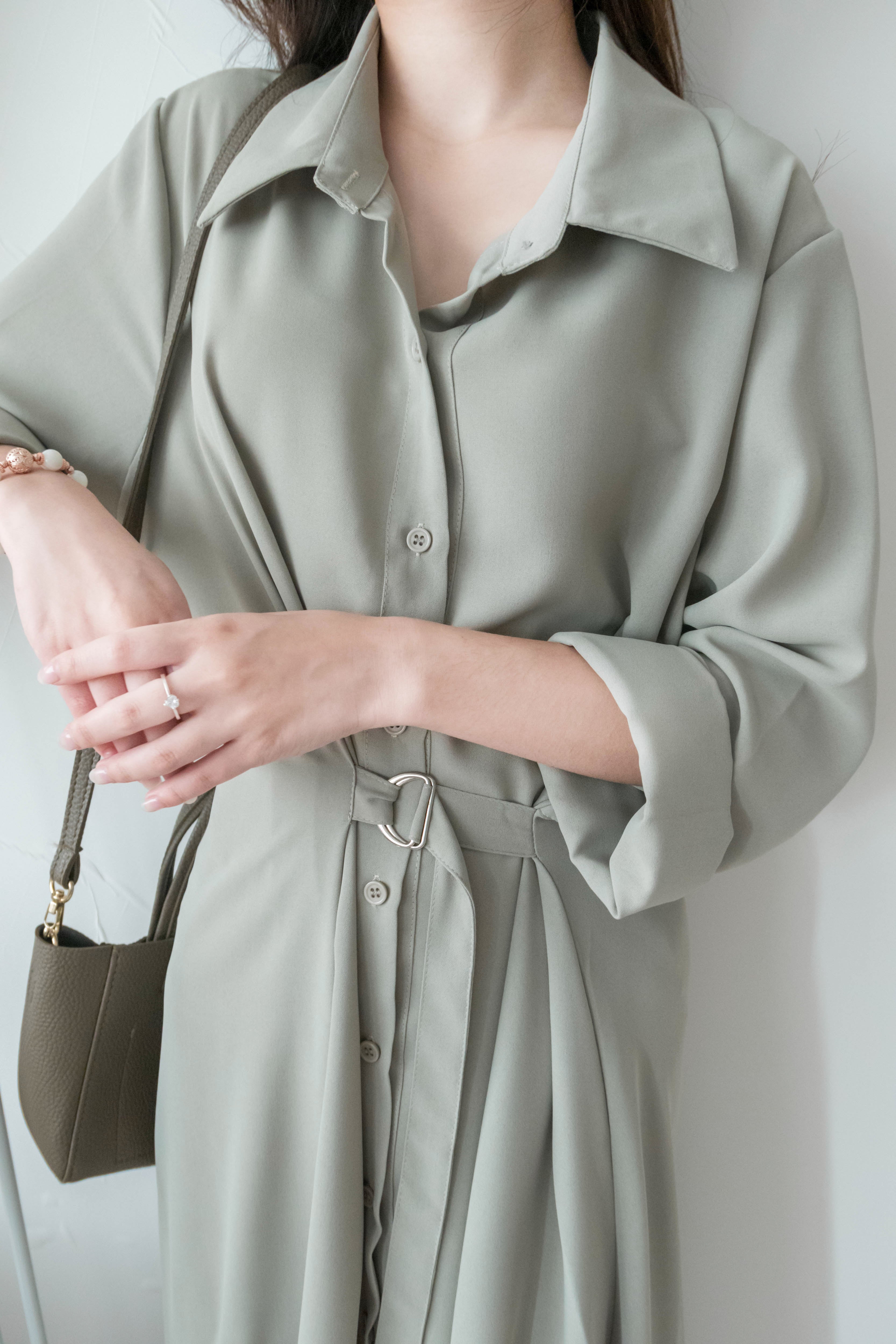 Mint Shirt 薄荷綠側修腰飄逸裙擺恤衫裙, Dress/ DS9344