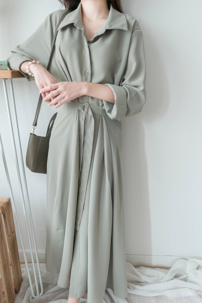 Mint Shirt 薄荷綠側修腰飄逸裙擺恤衫裙, Dress/ DS9344