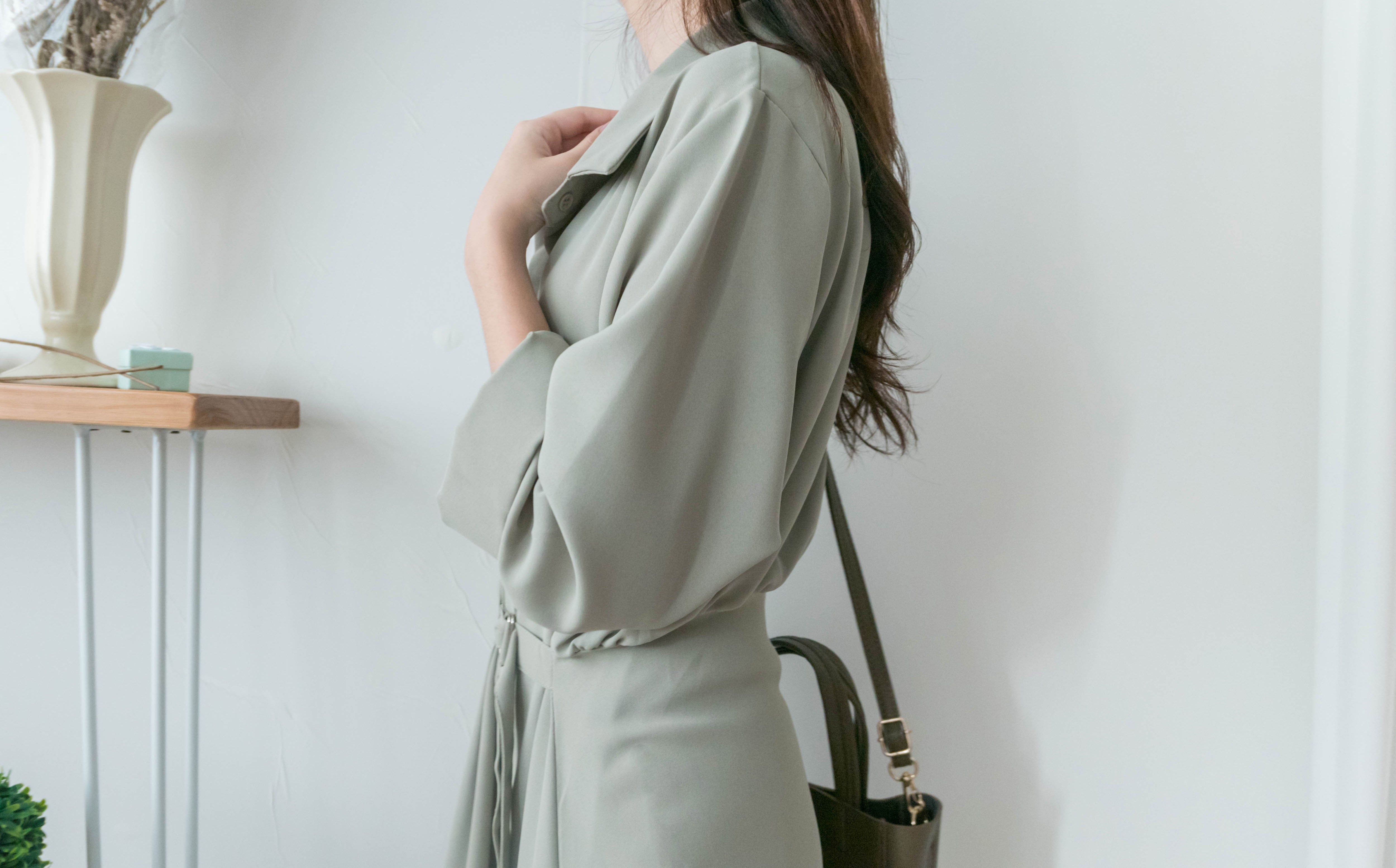 Mint Shirt 薄荷綠側修腰飄逸裙擺恤衫裙, Dress/ DS9344