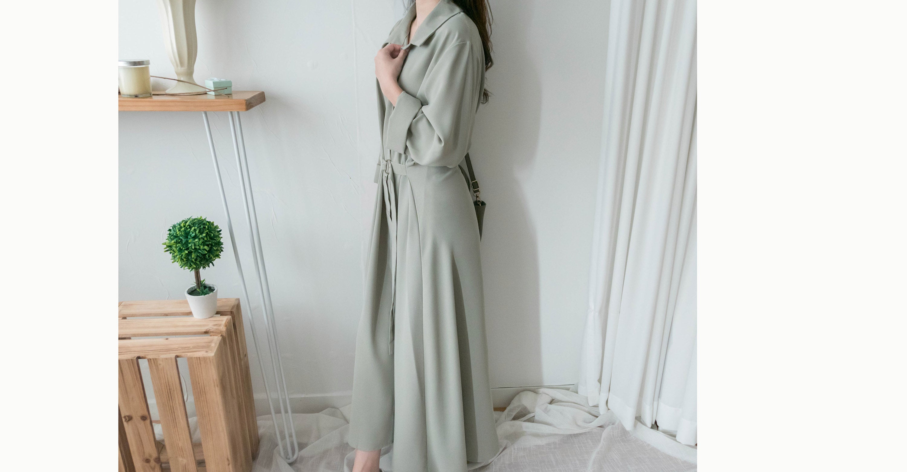 Mint Shirt 薄荷綠側修腰飄逸裙擺恤衫裙, Dress/ DS9344