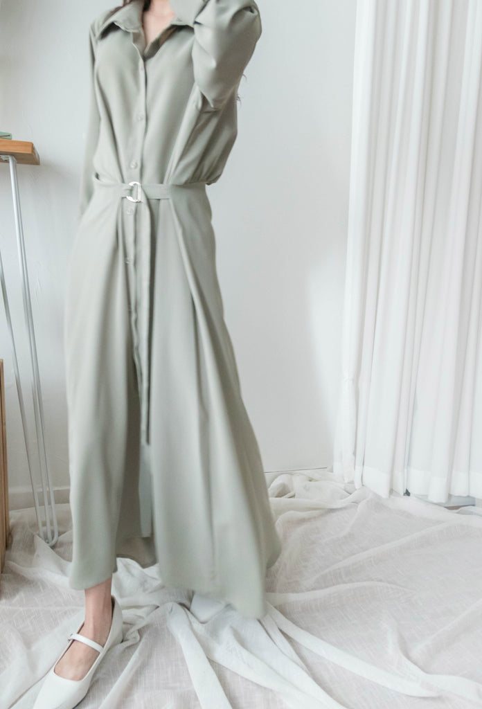 Mint Shirt 薄荷綠側修腰飄逸裙擺恤衫裙, Dress/ DS9344