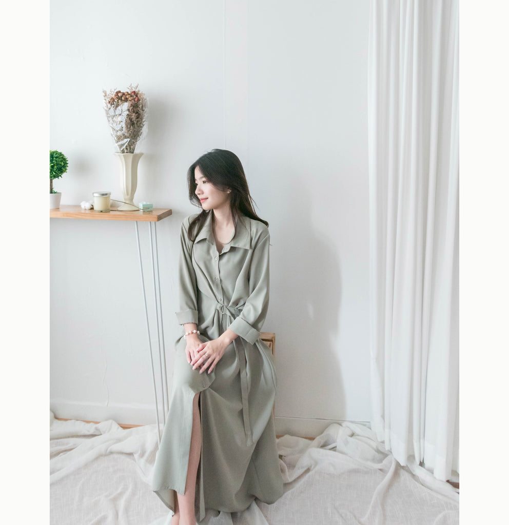 Mint Shirt 薄荷綠側修腰飄逸裙擺恤衫裙, Dress/ DS9344