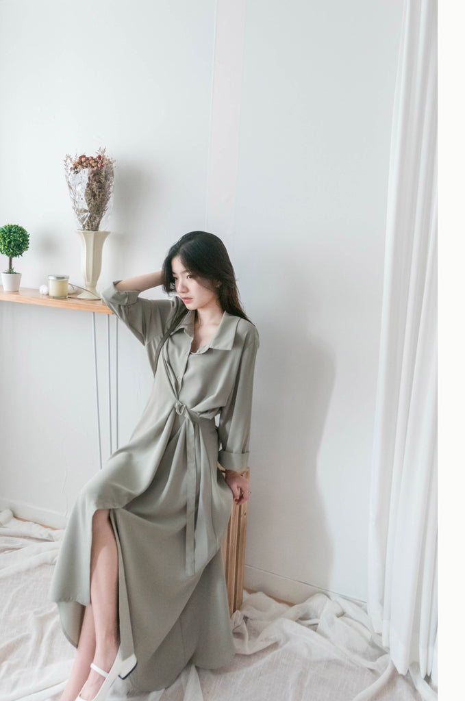 Mint Shirt 薄荷綠側修腰飄逸裙擺恤衫裙, Dress/ DS9344