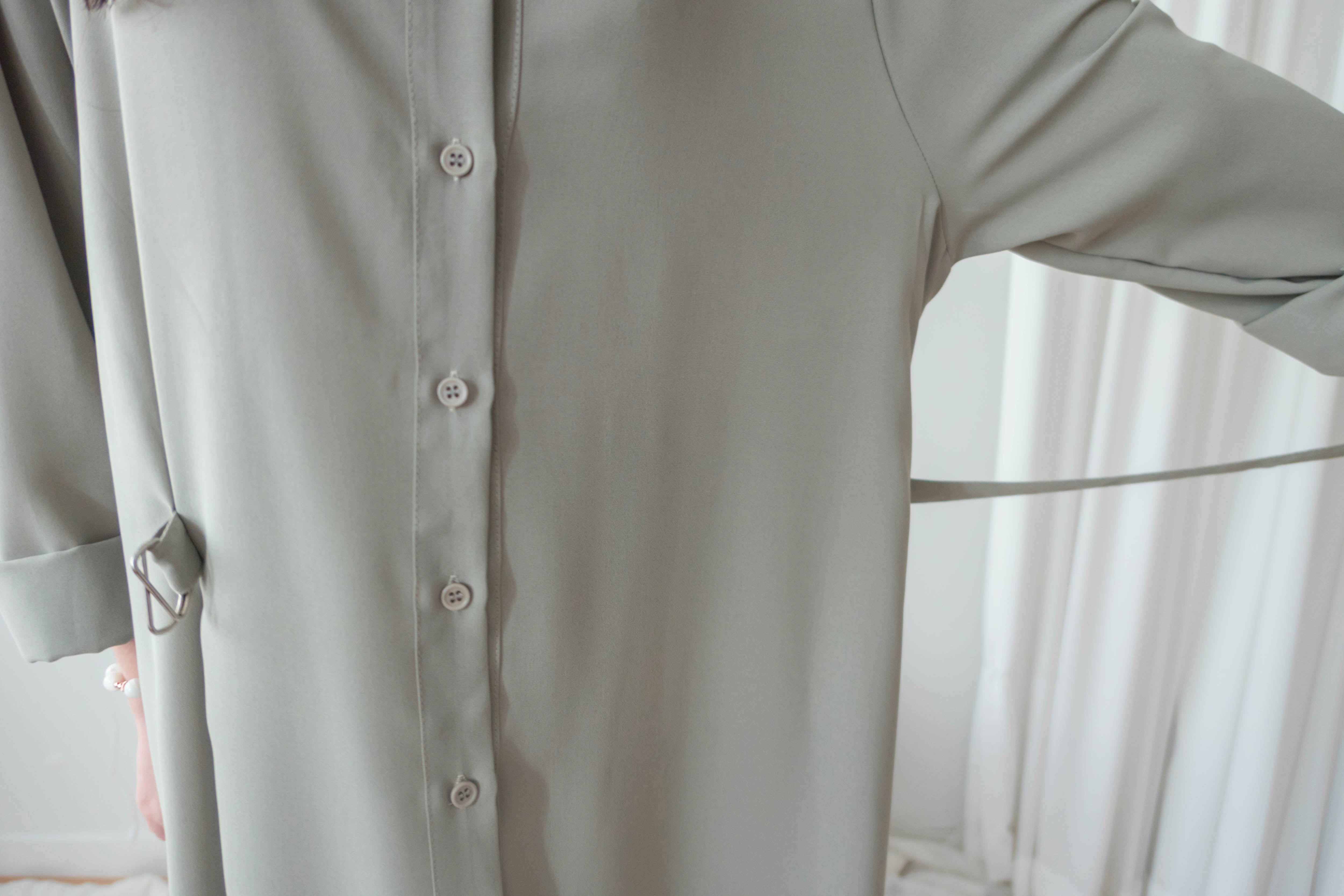 Mint Shirt 薄荷綠側修腰飄逸裙擺恤衫裙, Dress/ DS9344