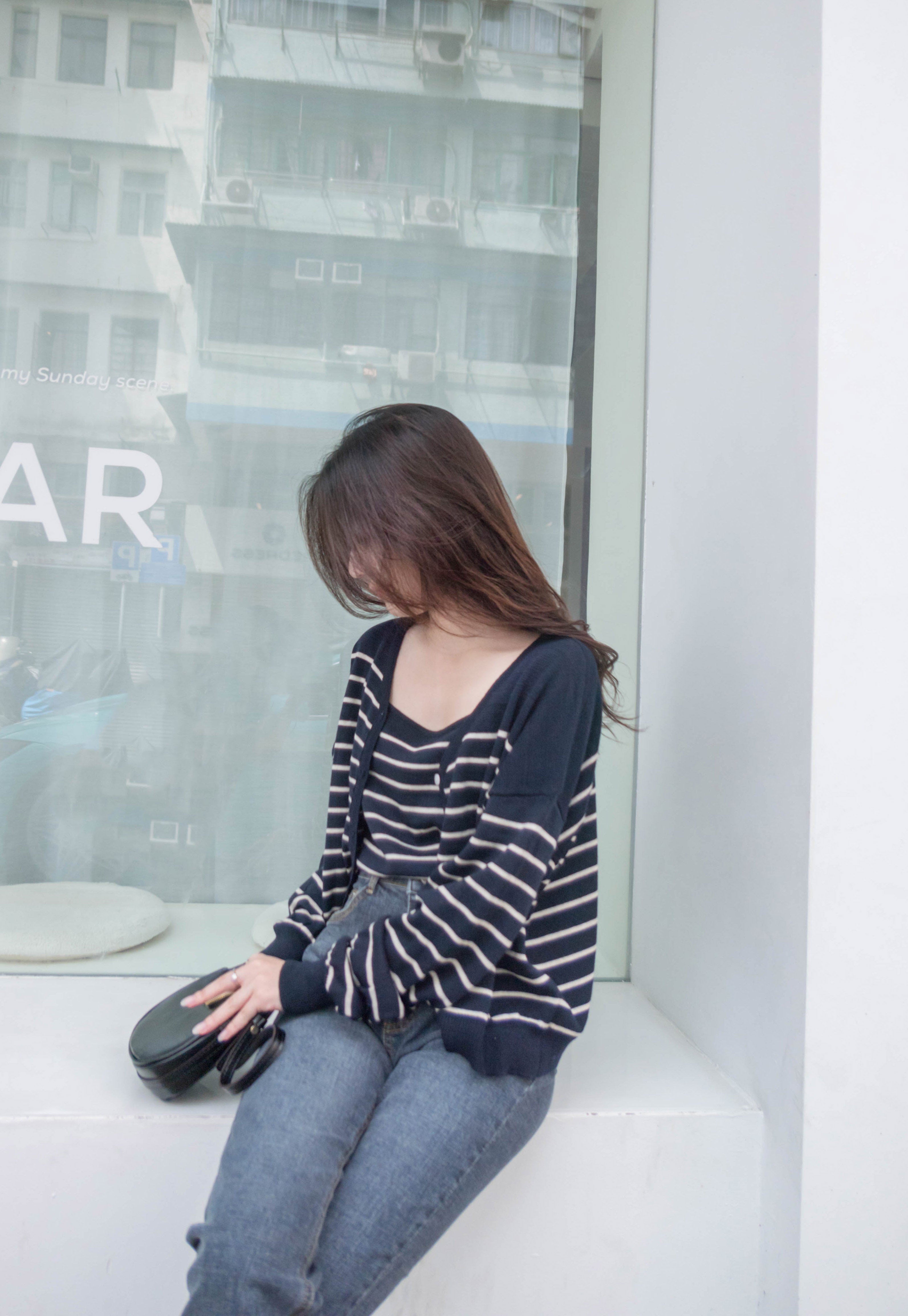 Stripe Set 棉線料平領吊帶連外套, Set/ TP8902 (ivory sold out)
