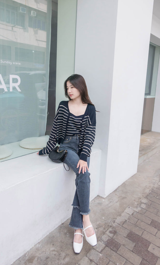 Flair Onni 全彈性洗水深藍高腰微喇叭褲, JEANS/ PT8399