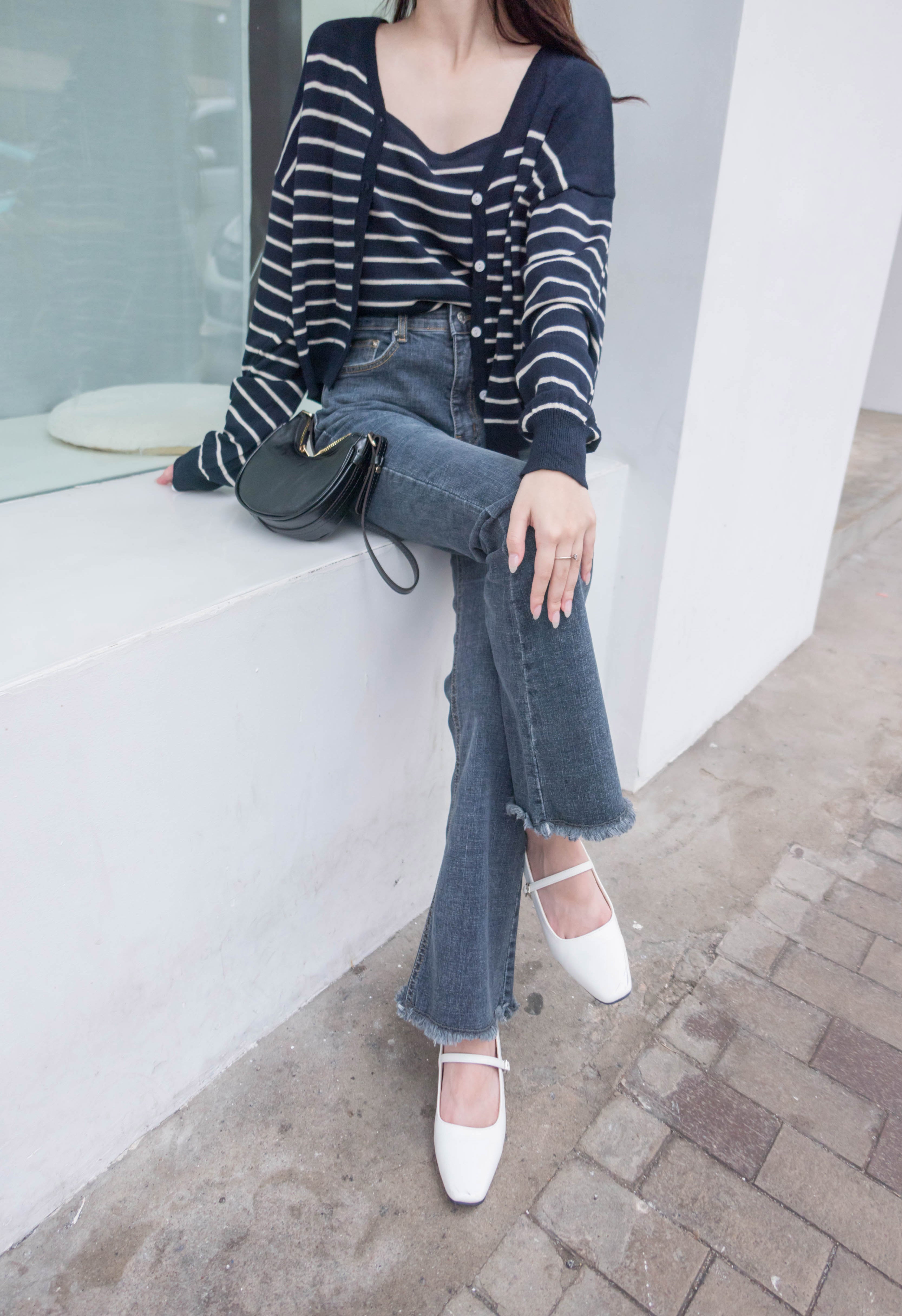 Stripe Set 棉線料平領吊帶連外套, Set/ TP8902 (ivory sold out)