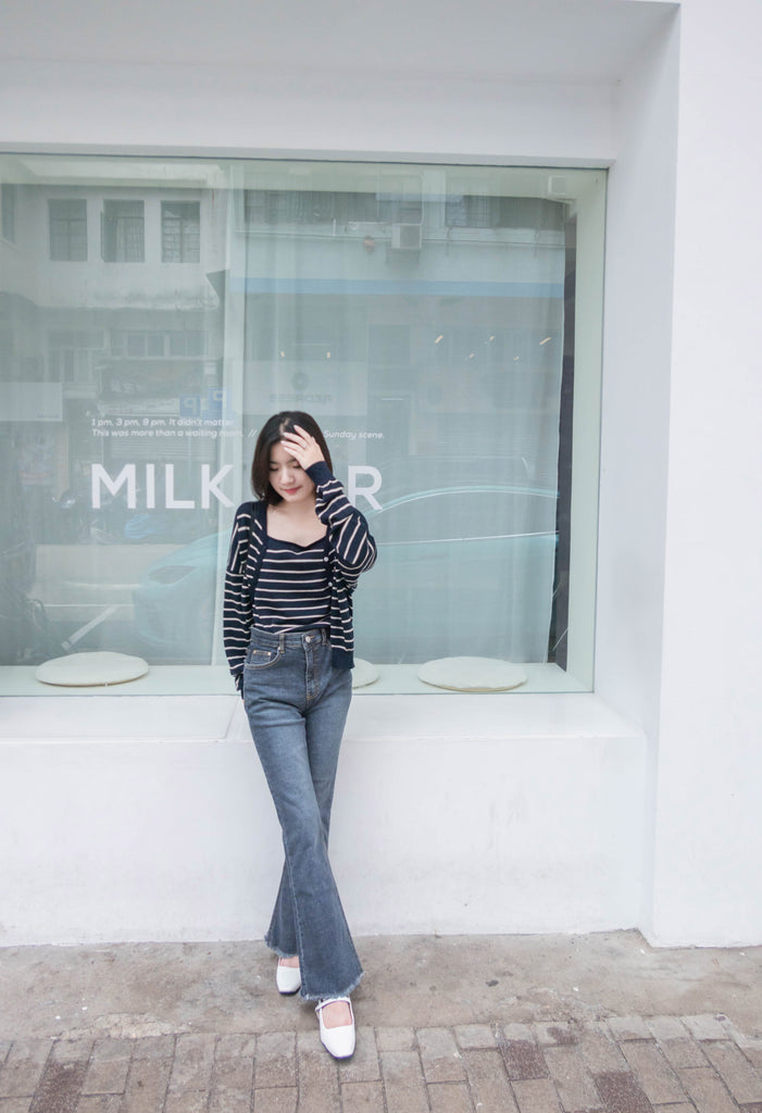 Stripe Set 棉線料平領吊帶連外套, Set/ TP8902 (ivory sold out)
