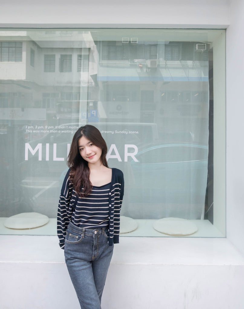 Stripe Set 棉線料平領吊帶連外套, Set/ TP8902 (ivory sold out)