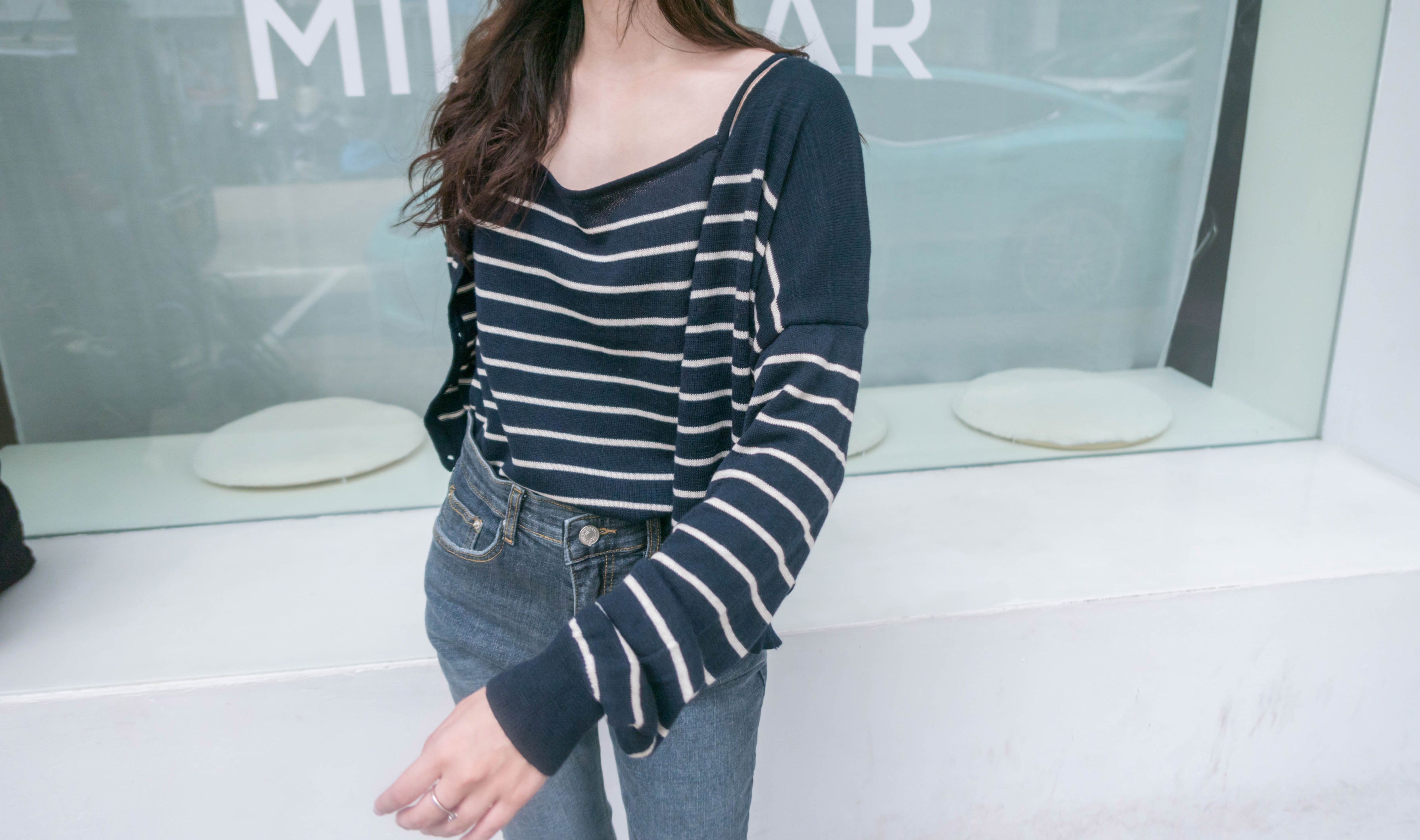 Stripe Set 棉線料平領吊帶連外套, Set/ TP8902 (ivory sold out)